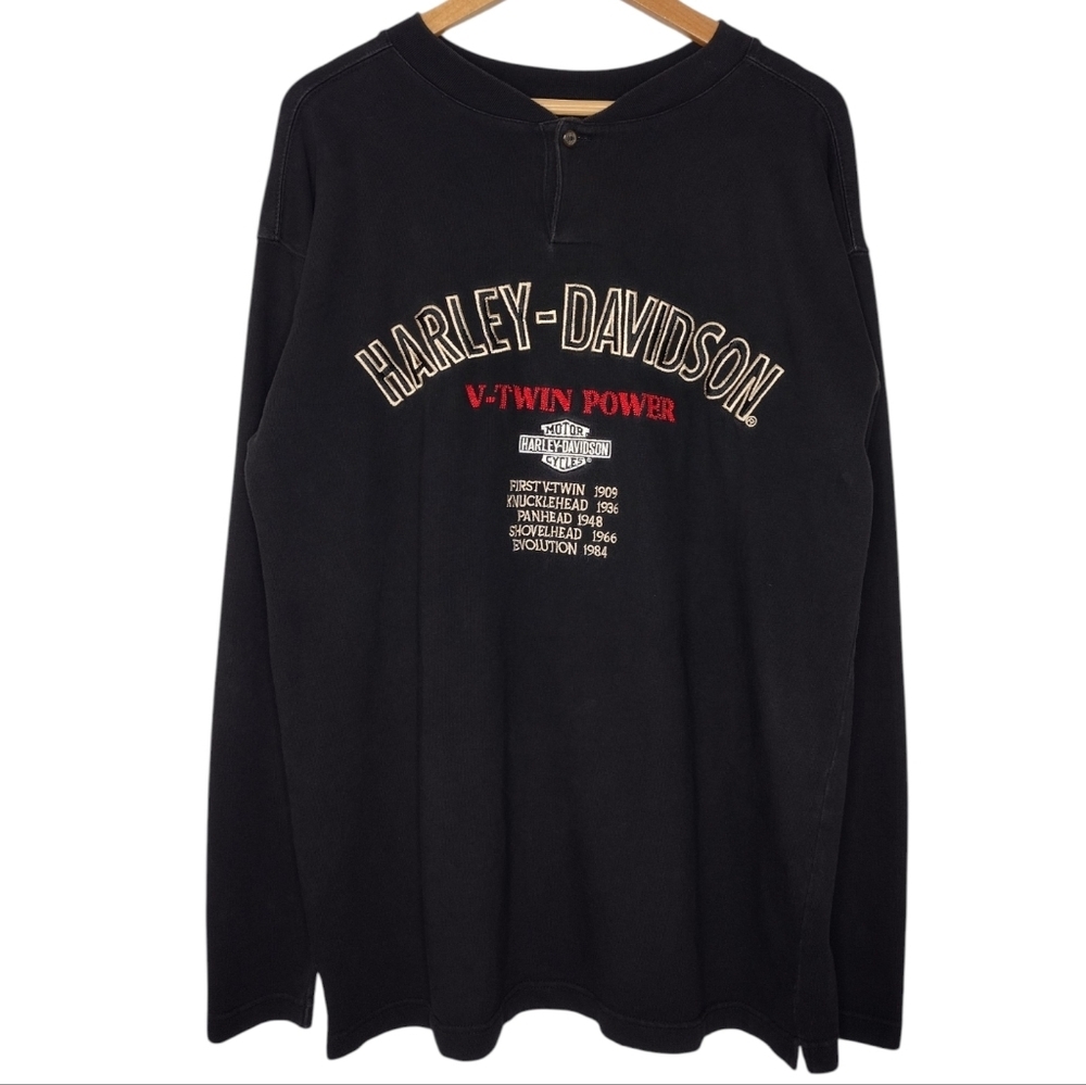 Harley-Davidson V-Twin Power Logo Black Motorcycle Long Sleeve Shirt Sz L